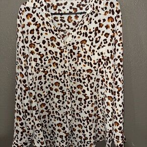 Maurices White and Brown Leopard Print Blouse